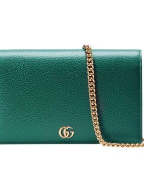 Gucci GG Marmont Dollar Calfskin Wallet On Chain Bag Emerald Green 497985